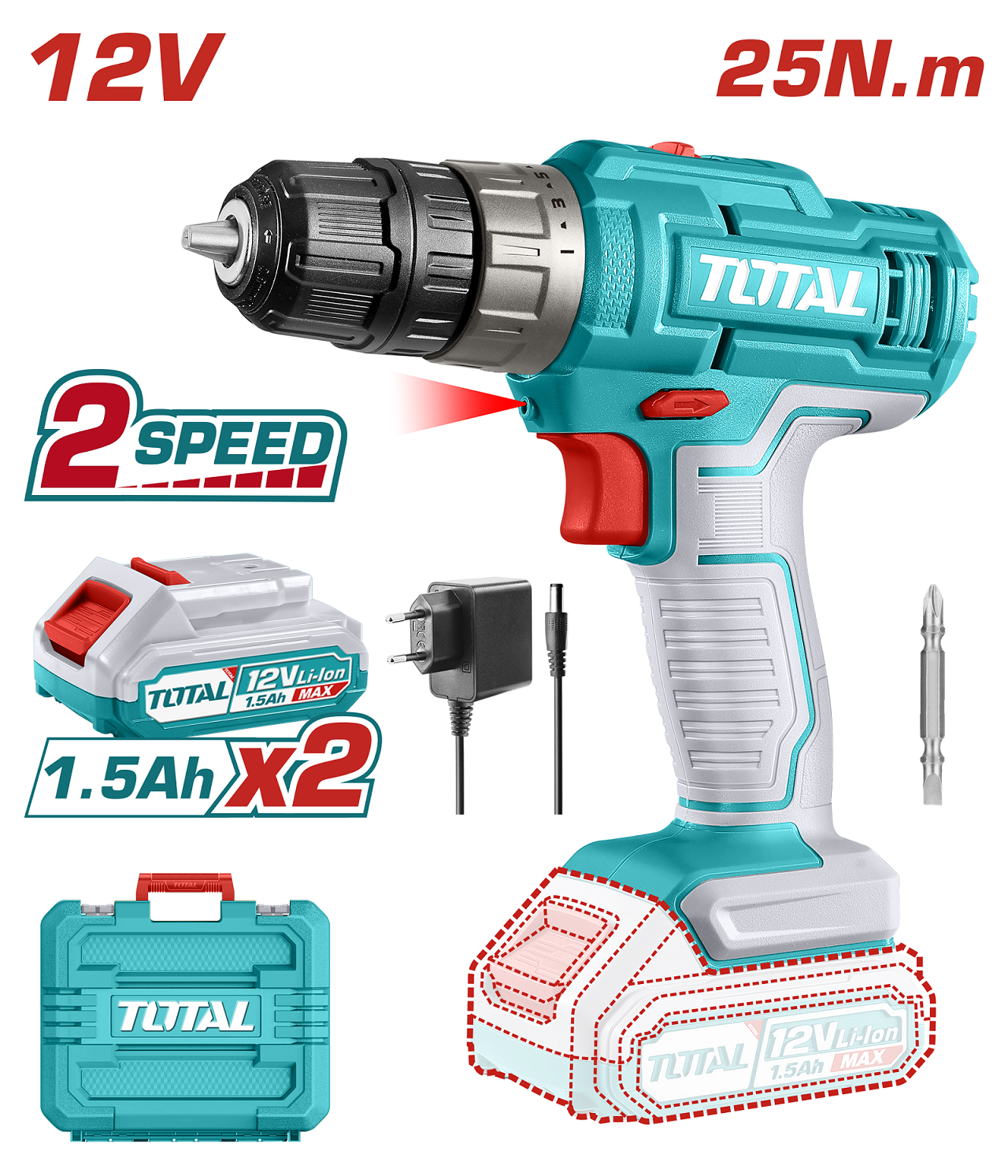 CORDLESS DRILL 12 VOLT 2 BATTERIES