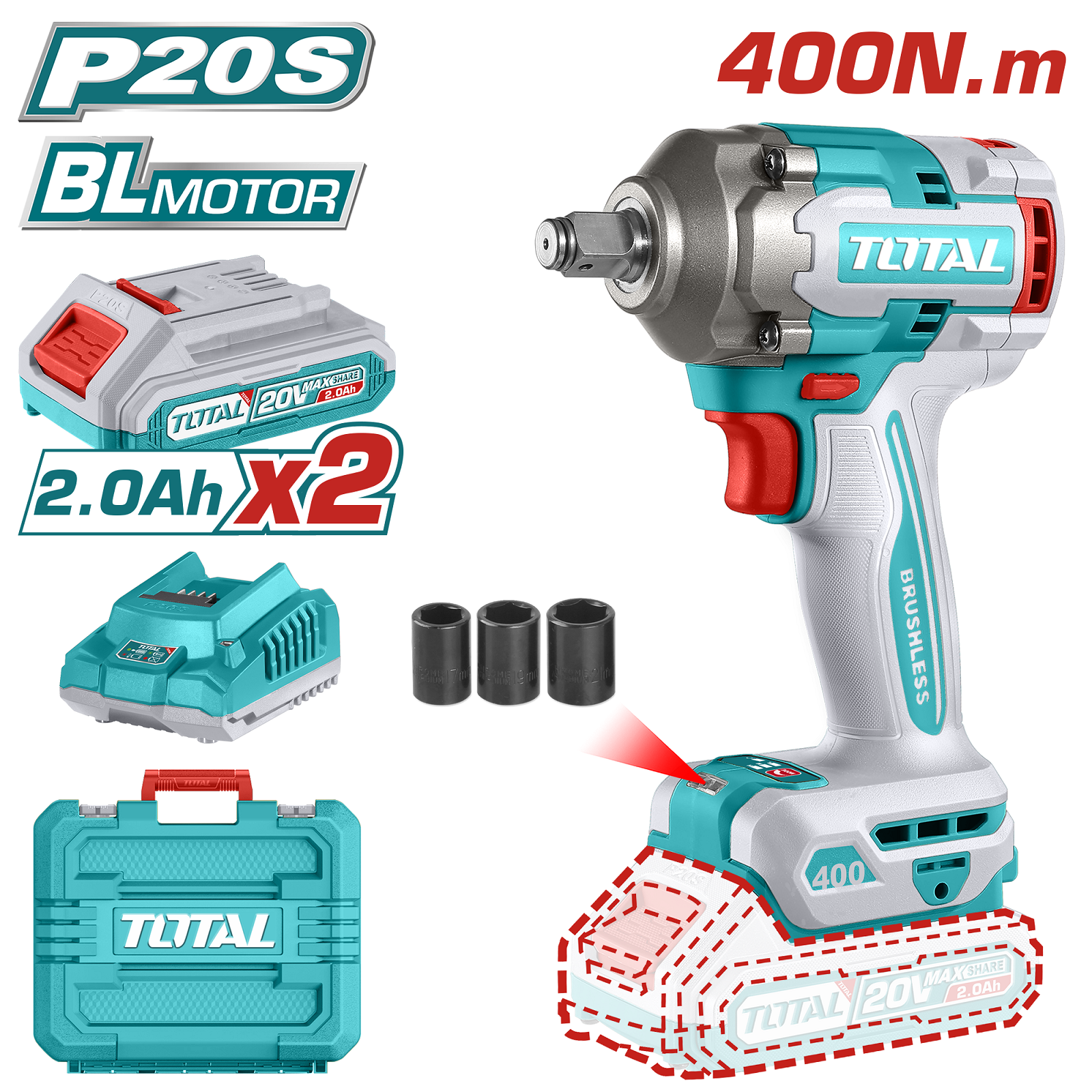 CORDLESS IMPACT WRENCH 1/2 INCH 400 NM