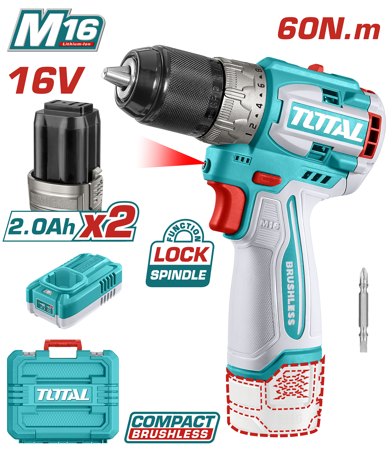 CORDLESS DRILL 16 VOLT WITH 2 BATTERIES 60 NM