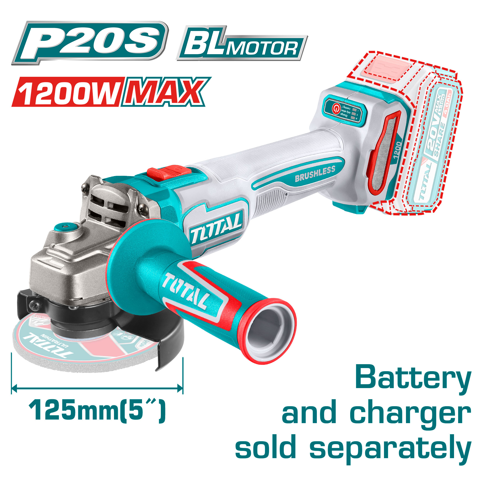 BRUSHLESS CORDLESS ANGLE GRINDER 5 INCH 1200 WATT
