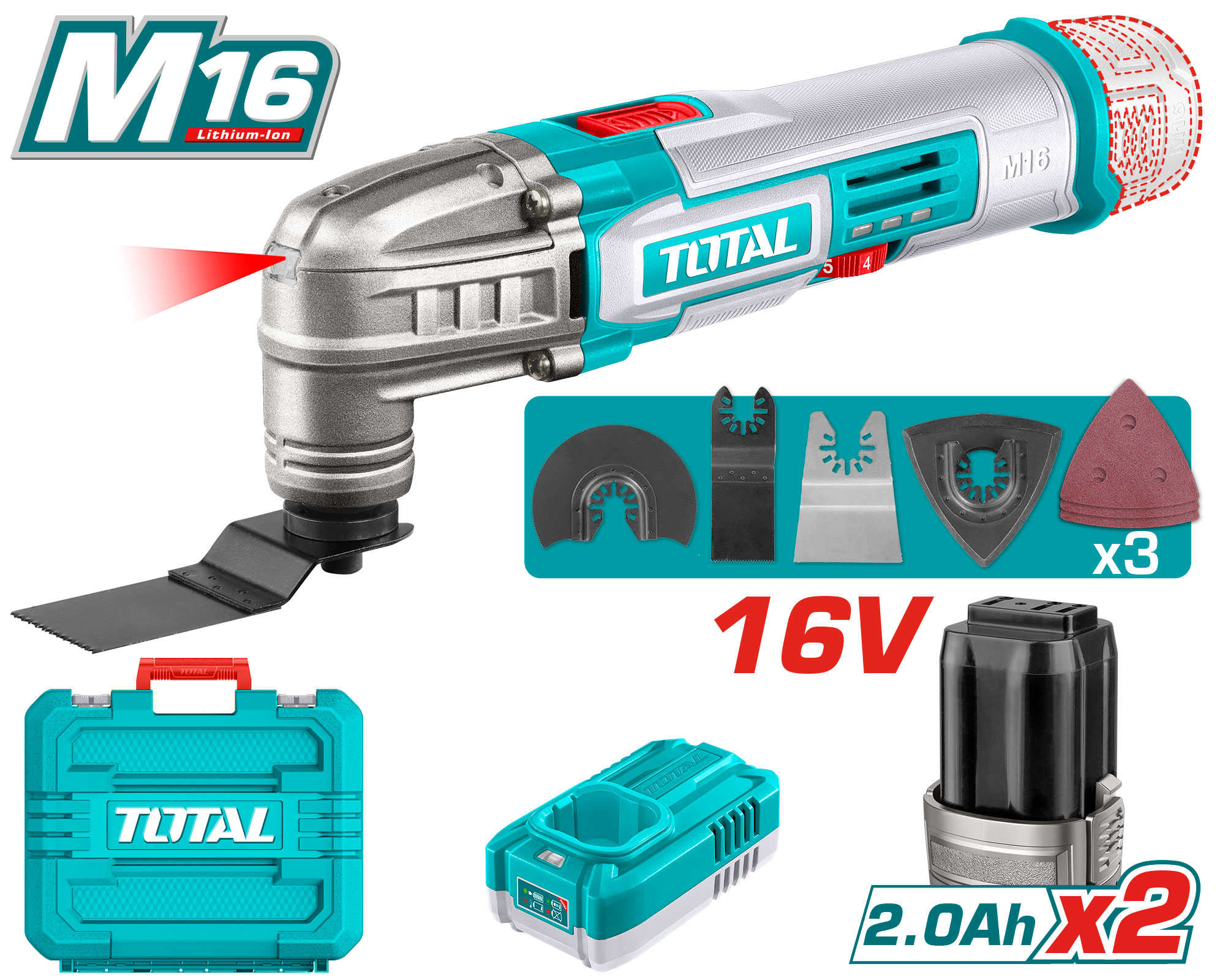 CORDLESS MULTI TOOL 16 VOLT WITH 2 BATTERIES AND CHARGER