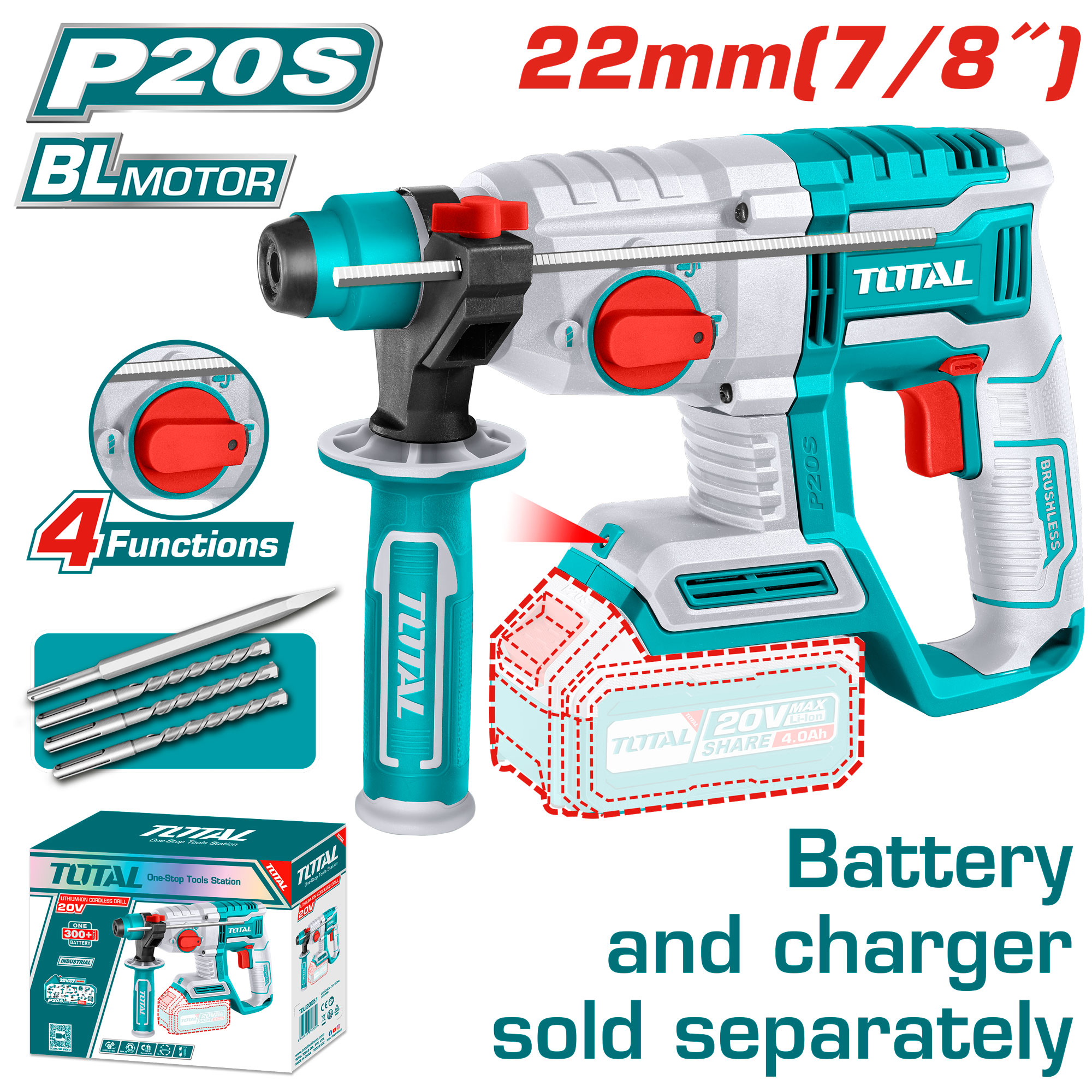 CORDLESS BRUSHLESS ROTARY HAMMER 22 ML WITHOUT BATTERY AND CHARGER