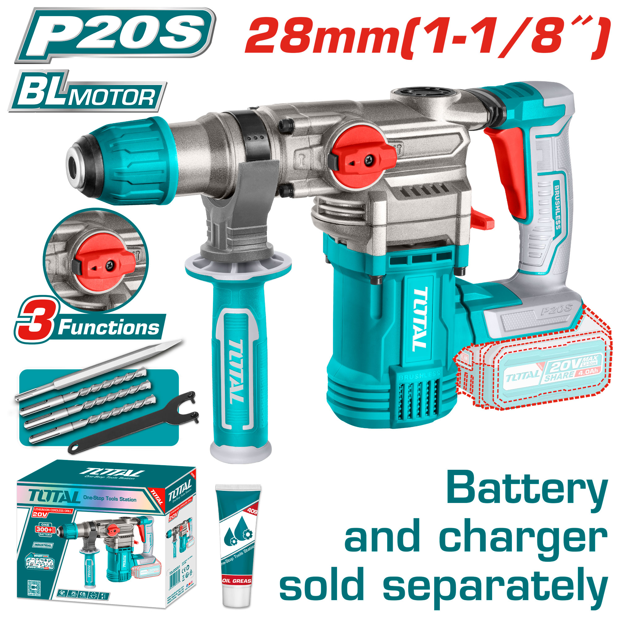 CORDLESS BRUHLESS ROTARY HAMMER 28 ML WITHOUT BATTERY AND CHARGER