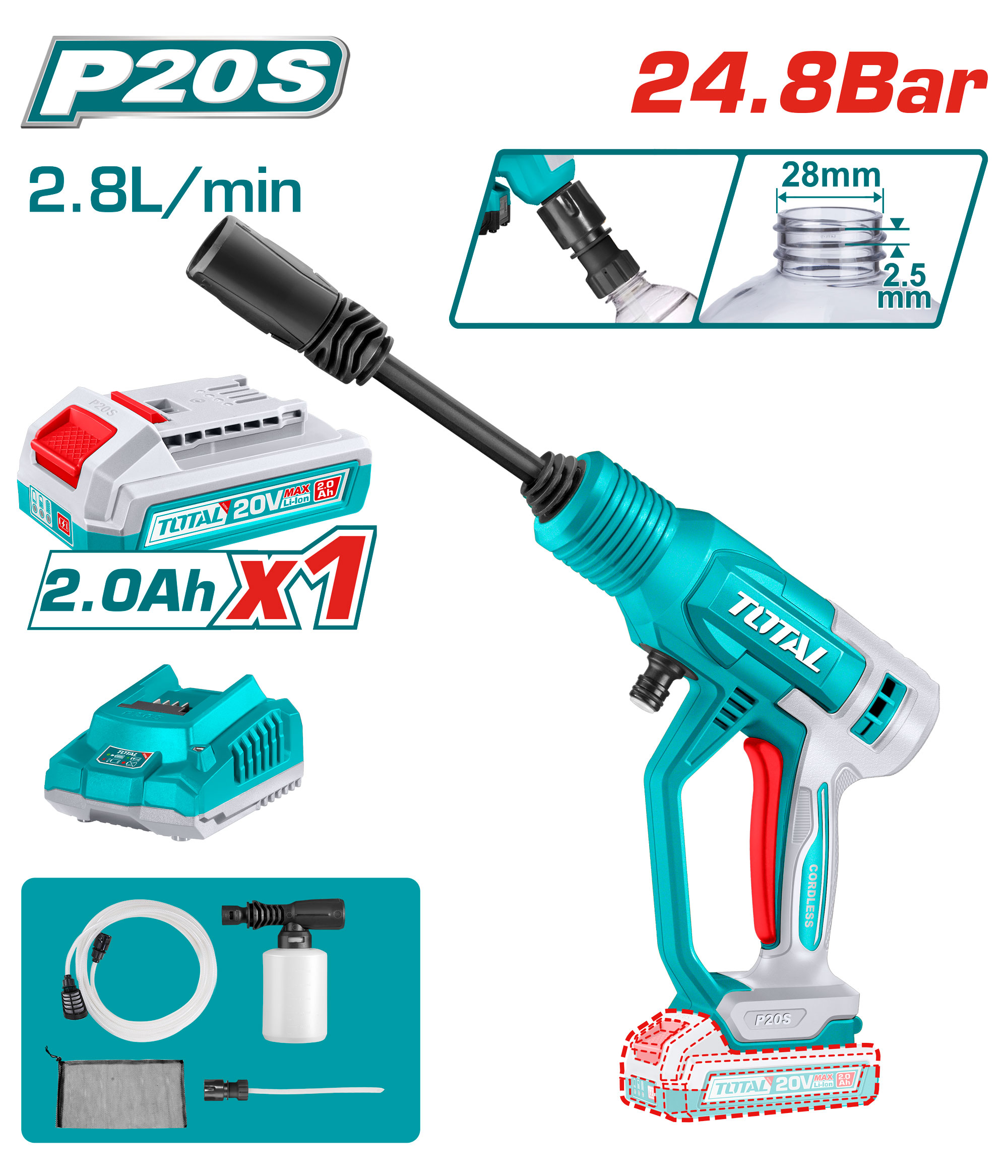 CORDLESS HIGH PRESSUER 20 VOLT WITH 2 ABTTERIES AND CHARGER