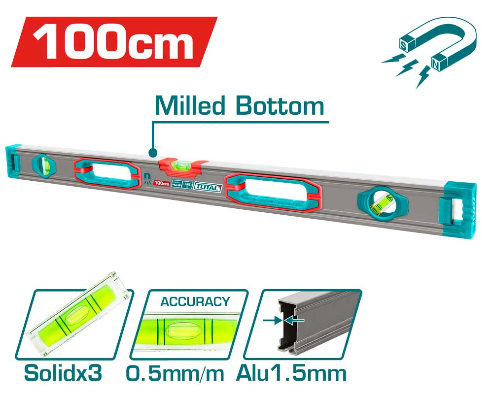 SPIRIT LEVEL WITH POWERFUL MAGNETS 1M