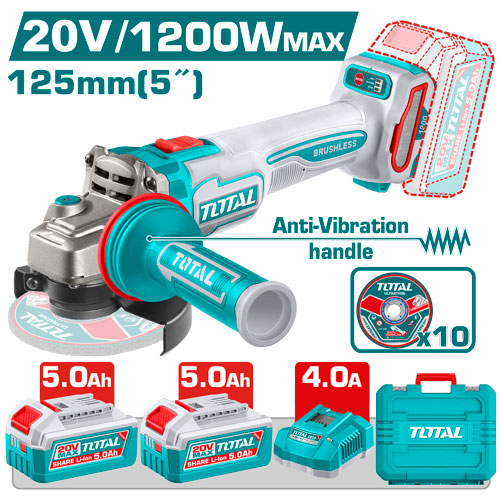 CORDLESS ANGLE GRINDER 1200W 5 INCH WITH 2 BATTERIES AND CHARGER